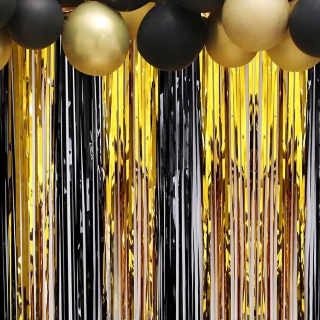 CORTINA BICOLOR ORO Y NEGRO 2MT X 1MT x 1